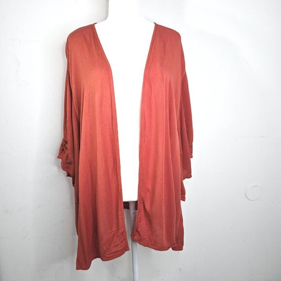 Maurices Terracota Rust Open Front Boho Floral Cut Out Bell Sleeve Cardigan - Picture 1 of 7